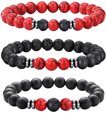 Mochity 3 st tigeröga armband för män, 8 mm armband för män, naturstenspärlor, justerbara armband för män, presenter till män, Moyenne, Sten, Natursten
