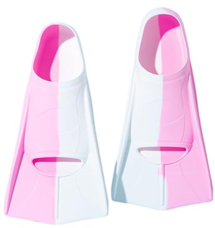 ENEN Palmes de Natation en Silicone Réglables Taille 30-47, Palmes d'entraînement de Natation Courtes pour Enfants et Adultes Femme Homme pour Entraînement Snorkeling (BS20 Rose Blanc,S(36-38))