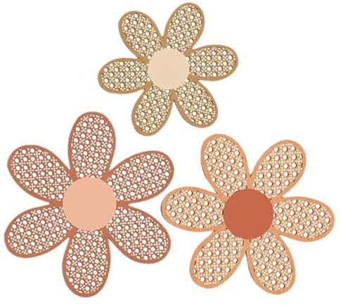Healifty 3 Piezas DecoracióN De Pared De Madera Con Margaritas Estilo Bohemio RúStico Para SalóN Y Dormitorio Arte Floral Colgante Ligero Y Natural