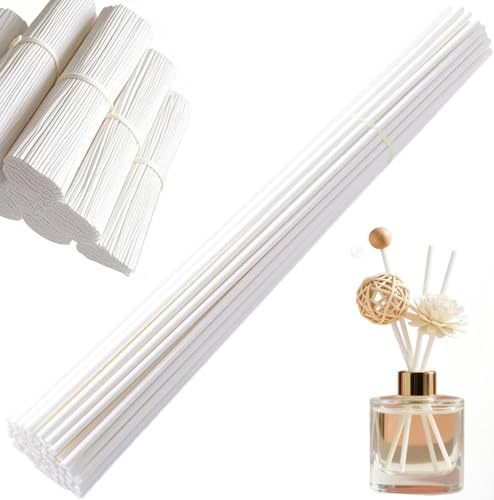 DWUENT Reed Diffuser Sticks, Diffuser Reeds, Scent Sticks 50pcs White Aroma Diffuser Sticks with 5 Flowers, 5 Rattan Balls & 5 Wooden Beads, 20cm Long for Home, Office, Spa