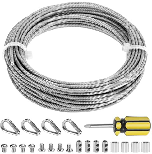 QWORK vajer i rostfritt stål 10 m/2 mm, vajerset, M2 crimpslinga, M2 vajerhylsor, för tältlinor, tvättlina