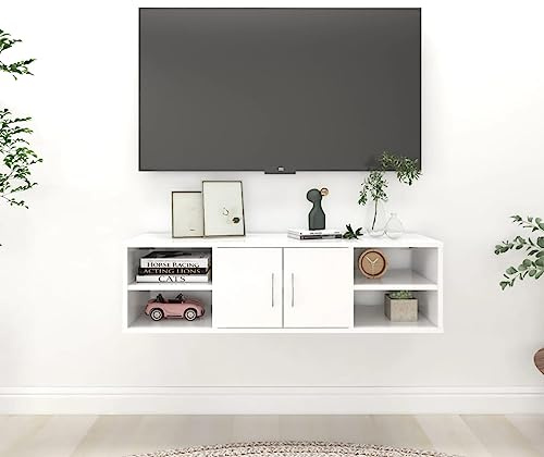 QZZCED Scaffale da parete in legno controstrato, bianco, 102 x 30 x 29 cm, con 6 ripiani, organizer e stoccaggio per elementi essenziali, struttura elegante e pratica, facile