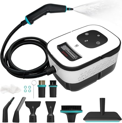Dampfreiniger Handgerät, 6-Gang Steam Cleaner mit Großem Tank & 10 Zubehör, 10s Schnellheizungs Handdampfreiniger für Küche, Bad, Auto Detailing, Fliesen & Boden Reinigung