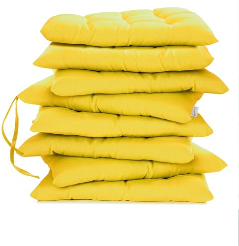 Lavea® Cuscini per Sedia 40x40 cm – Set 8 pz con laccetti – Interni/Esterni – Comodi e Lavabili, per Giardino, Cucina, Balcone e Terrazza - Giallo Tenue