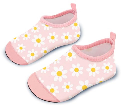 Kids Water Shoes Girls Swim Shoes Non Slip Beach Shoes, Aqua Pool Swimming Socks for Quick Dry(Flower Pink 28)