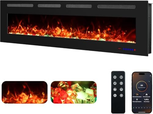 Camino Elettrico da Parete Weka Fireplace Wi-Fi, Ultrasottile, Profondo 7,5 cm, Vetro Temperato, Telecomando e Touch Screen, Riscaldatore da 750/1500 W, Effetto Fiamma Regolabile (152 cm WiFi New)