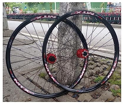 MTB Hjulpar 26/27,5 Tums Cykelfälg 32 Ekrar Mountainbike Fram- Och Bakhjul | Skivbroms QR Nav Med Förseglade Lager För 8-12 Hastighetskassett(Black red,26in)