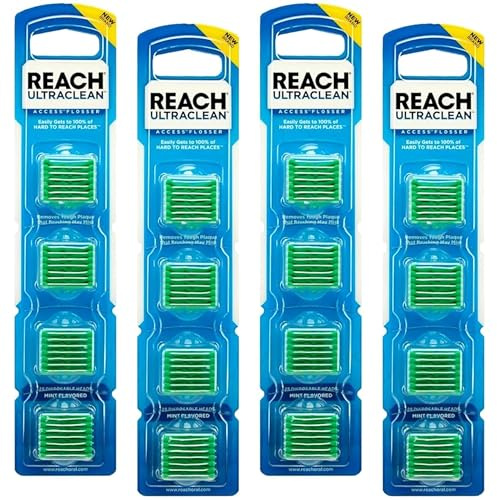 REACH Ultraclean Access Flossers Disposable Heads Fresh Mint Crystals 28 Each (Pack of 4)