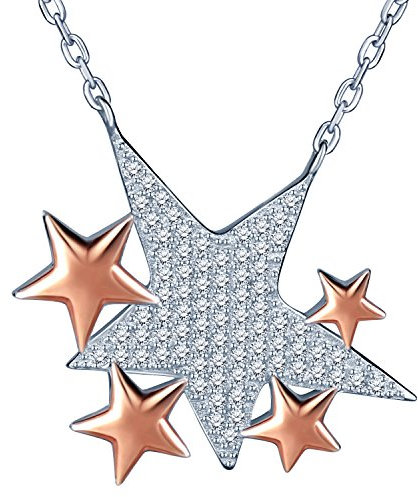 Yumilok 925 Sterling Silber Zirkonia Rosegold Stern Sternchen Roségold Anhänger Halskette Verstellbare Kette mit Anhänger Sternkette für Damen Mädchen