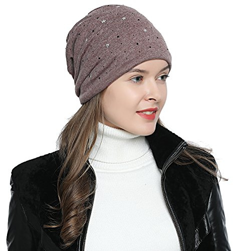 Dammössa vintermössa slouch beanie stjärna svart strass brun