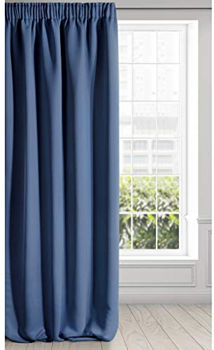 Eurofirany Logan Vorhang Blickdicht, Blackout, Satin Verdunkelungsvorhang mit Kräuselband-1 STK. Elegant, Glatt, Einfarbig, Wohnzimmer, Schlafzimmer, Dunkelblau, 135x270 cm