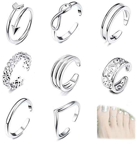 Gfamous Anelli aperti,Anello da Donna Regolabile,Anelli regolabili in argento per le donne,Anelli per i piedi,Anelli per i piedi impilabili,Anelli per Nocche SetAnelli aperti minimalisti per Donna