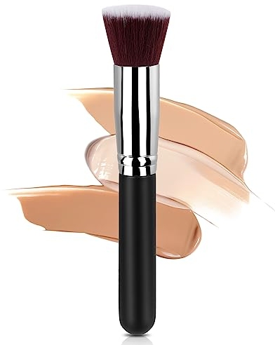 AOOWU Pennello Fondotinta, Pennello Professionale per Fondotinta con Punta Piatta, Pennello Fard e Fondotinta Super Morbido, Per Applicare Fondotinta, Arrossire, Contouring Creme et Polveri(Nero)