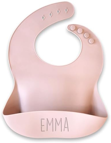 BIENMARQUER – Bavoirs Bébé Personnalisés en Silicone – Bavoir Silicone Bébé Souple et Lavable – Bavoir Imperméable Bébé avec Réceptable et Nom Gravé