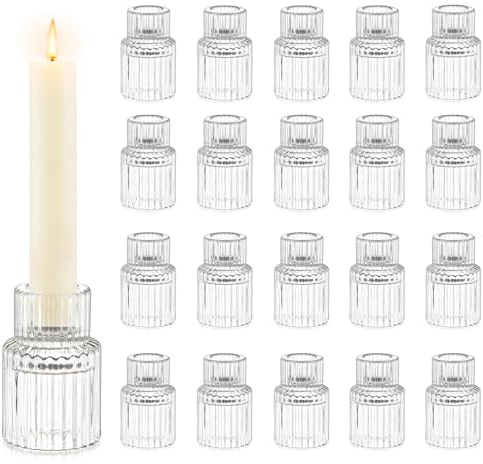 Hewory Kerzenhalter Glas Kerzenständer Stabkerzen: 20er Set Klein Stabkerzenhalter für Hochzeit Tischdeko Klar Kerzenhalter Stabkerze für Deko Wohnzimmer Weihnachten