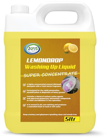 Jovs Washing Up Liquid 5L Lemon Scented | Eco-Friendly Kitchen Soap | Professional Grade Concentrated Formula | Natural & Vegan | Bulk Size Dishwasher Detergent