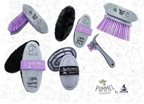RL24 - Bürsten-Set Pummel von Haas (6-teilig) | Putzzeug für Pferde | enthält 6 Pferdebürsten | entfernt Staub, Schmutz & loses Haar | Fellpflege & Glanz | Pferde Zubehör in schwarz/grau/lila