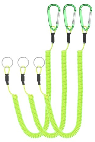 PATIKIL 6.5 Pies Resorte Pesca Cordón 3 Piezas Retráctil Enrollado Cordón Espiral Bobina Llavero Cordón con Metal Clip Dividido Anillo para Alicates Navegación Moscas Pesca Verde