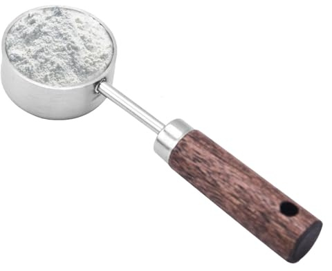 Kaffemätningsskopa | Trähandtag mätskedar | Kvartsmugg måttsked | Rostfritt stål vintage matsked mätskopa för kaffe bakning matlagning och kök användning ingredienser kryddor