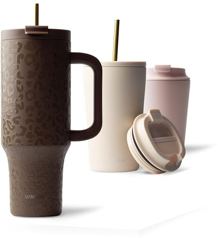 MAMEIDO Tazza da caffè termica con cannuccia & manico 1200 ml, Tazze termiche acciaio inox senza BPA, Tumbler anti-perdita (Wild Allure)