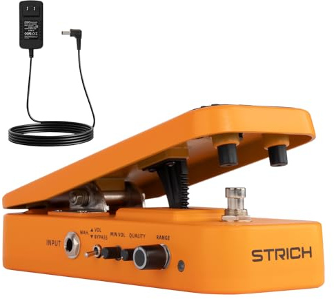STRICH SW-2 - Pedale per chitarra wah e volume con alimentatore, pedale per effetti combo 2 in 1 per chitarra elettrica, tono wah vintage con controllo del volume attivo, design leggero di dimensioni