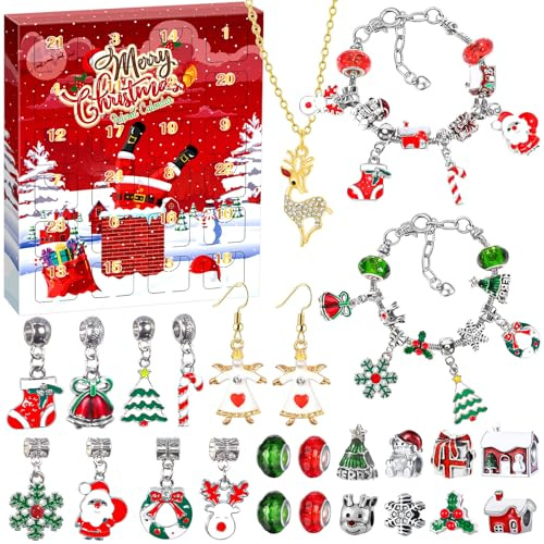 NLMWTI Calendario de Adviento, Calendario de Adviento de Navidad 2025, 24 Días, Joyas Kit para Hacer Pulseras Manualidades Regalos
