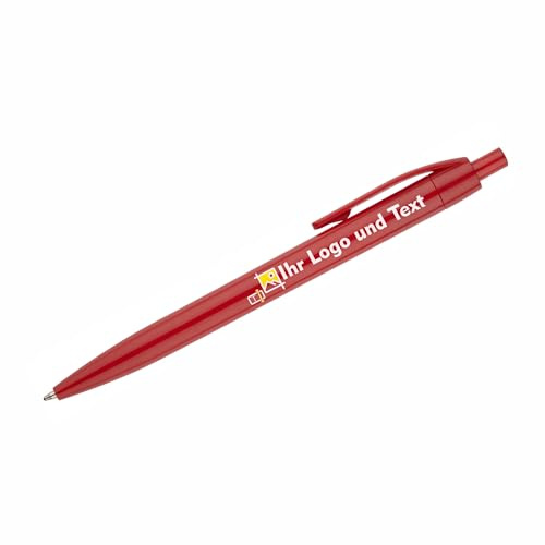 Lot de 100 stylos personnalisés avec logo et texte Stylos à bille publicitaires en couleur Impression UV haute qualité Idéal pour entreprises, événements, mariages et cadeaux Rouge