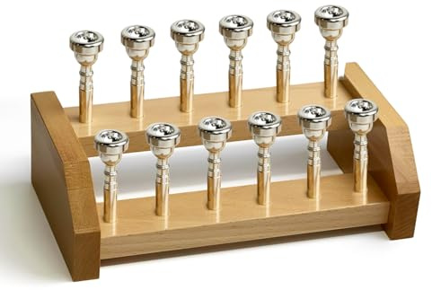 Trumpet Mouthpiece Holder,12-Slot Wooden Stand, 2-Tier Display & Storage Rack, Keeps Trumpet Mouthpieces Safe, Tidy, and Easily Accessible (12 Holes)