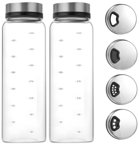 YOFAPA 2 Pcs Glass Spice Shaker with Adjustable Pour Holes, 500ml High Borosilicate Seasoning Dispenser for Kitchen, 8.1 x 2.6 in Salt And Pepper Shakers