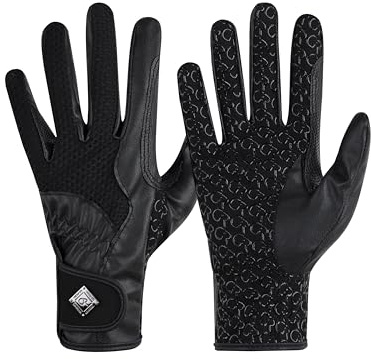 GemRebel Women’s Equestrian Gloves, Non-Slip Silicone Grip, Lightweight & Breathable Riding Gloves for Beginners and Everyday Riding Black S