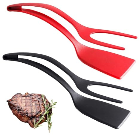 Egg Spatula, 2 Pcs 2 in 1 Grip & Flip Kitchen Grip and Flipp Tongs Spatula Tongs for Pancakes, Fish, Eggs Turners, Frying Turning Grilling Cooking Tool