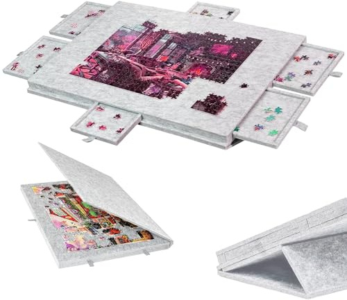 BUERPINKING Tabla de rompecabezas plegable de 1000 piezas, tablero de rompecabezas portátil con 6 cajones, cubierta 2 en 1 y soporte para rompecabezas, tabla de rompecabezas, mesa de rompecabezas
