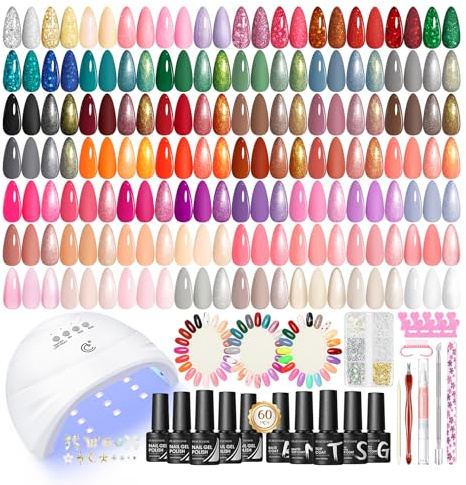 PEACECOLOR 73Pcs Kit Uñas Semipermanentes y Lámpara, 55 Colores Esmaltes de Uñas en Gel Semipermanentes con Base Top Mate Top Coat Kit Manicura Semipermanente para Principiante