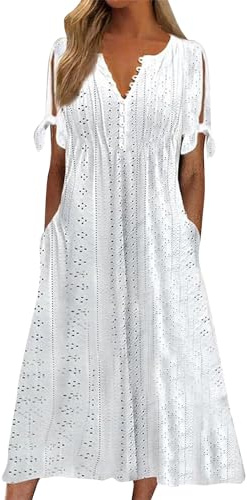Yinguo Summer Dresses for Women UK 2026 Causal V-Neck Button Short Sleeve Vacation Floral Dress with Pockets Ladies Maxi Printing Dress Party Club Elegant Beach Dresses