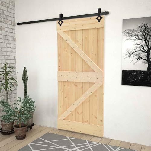 Holepyr Skjutdörr av massiv furu naturlig och svart 80 x 210 cm med pulverlackerad stålskena, platsbesparande för interiörer, smidig drift och modernt utseende