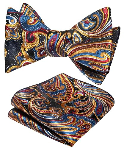 JEMYGINS Original Paisley Mens Bowtie Self Bow Tie & Pocket Square Set (02#8)