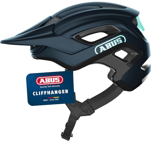 ABUS MTB-Helm Cliffhanger - Fahrradhelm für anspruchsvolle Trails - mit großen Lüftungsöffnungen & TriVider Riemensystem - für Damen und Herren - Blau/Mintgrün, Größe M