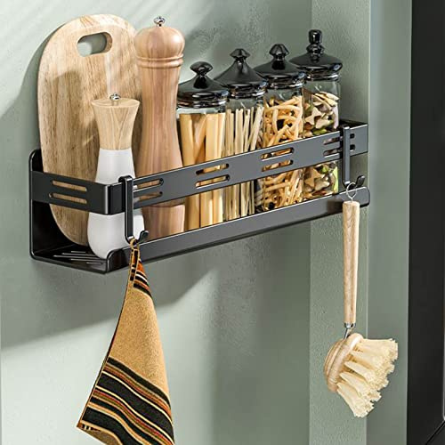 CZKDTT Portaspezie autoadesivo,porta spezie per cucina,organizer da cucina senza forare,portaspezie da appendere, con 4 ganci rimovibili,40 cm,nero