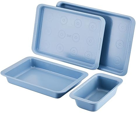 Farberware Easy Solutions Backformen-Set mit Antihaftbeschichtung, inklusive Keksformen, Kastenform und Kuchenform, Blau, 4-teilig