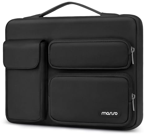 MOSISO 360 Protección Funda Portátil 15 Pulgadas, Compatible con Air 15 M5 M4-M2 A3448 A3241 A3114 A2941 2026-2023 DELL XPS 15, Bolsa Abierta Lateral con 2 Alzas&1 Bolsillos con Solapa, Negro