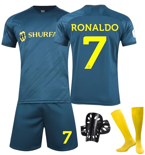 Ronronner Fussballtrikot, Fußball Set Kinder, Nr.7 Fußballtrikot Kinder Set, Fußball-Trainingstrikots für Jungen mit Socken und Schienbeinschoner (Grün, 130-140)