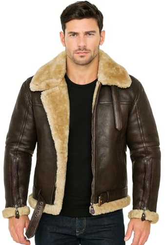 NEW AVITOR B3 RAF WW2 BOMBER GENUINE LEATHER JACKET MEN FAUX FUR COAT (UK, Alpha, XXL, Regular, Regular, Brown with Cream Fur)