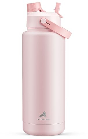 POWCAN 40 oz Insulated Water Bottle with 2-in-1 Straw and Spout Lid, Keep Cold 24H, Leak-Proof, BPA-Free, Double Wall Stainless Steel Water Bottle for Sports, Gym, Travel, and School (Cotton Candy)