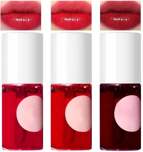 Leogony 3PCS 3 in 1 Lip Tint Stain, Long Lasting Non Sticky Lip Stains, Waterproof and Sweat Proof Lipstain Set