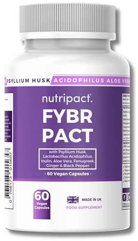 Psyllium Husk Fibre Supplement 4000mg with Probiotic Acidophilus 1 Billion CFU + Prebiotic Inulin & Aloe Vera - Nutripact Natural Soluble Fibre - 60 Vegan Capsules