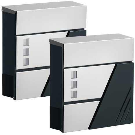 SONGMICS XXL Briefkasten, 2er Set, Wandbriefkasten mit Sichtfenster, für Haustür, mit Schloss und Schlüsseln, silbern-anthrazit GMB053G20