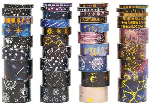 Songdao 36 Rollen Galaxie Washi Tape Set, Sterne Masking Tape dekorative Klebebänder, Gold Silber Folie Klebeband Bunt für Kunst, DIY Handwerk, Tagebuch, Hobel, Sammelalbum, Verpackung