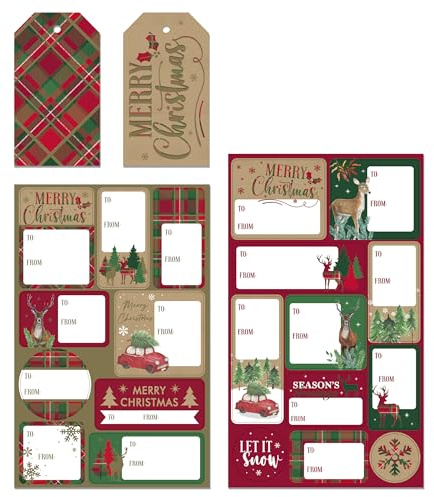 Zopper 55pcs Christmas Label Set - Mod Stickers & Gift Tags - Brown Kraft