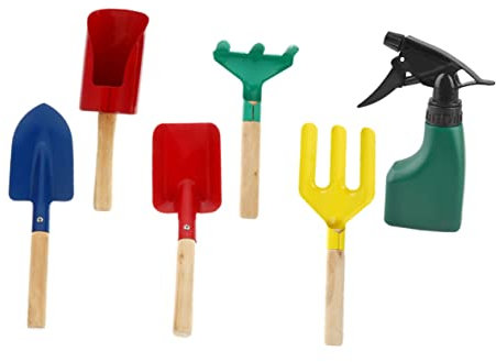 MOLUCKFU 6-teiliges Gartenwerkzeug-Set Für Kinder Gartenschaufel Kelle Rechen Gießkanne Outdoor-Spielzeug Metall Und Holz Langlebig Und Praktisch