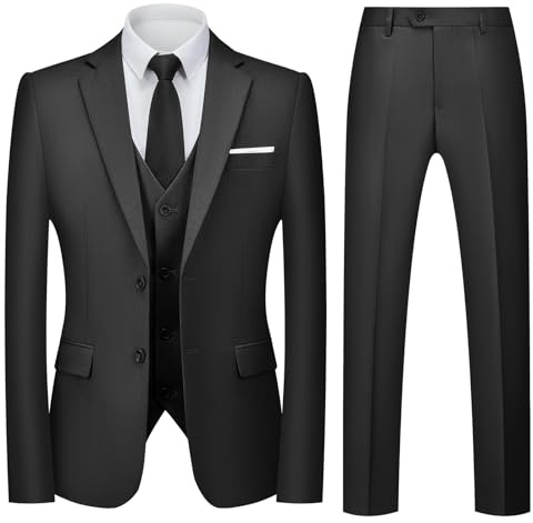 Autsel Mens Suits 3 Piece Slim Fit Two Buttons Tuxedo Blazer Jacket Black
